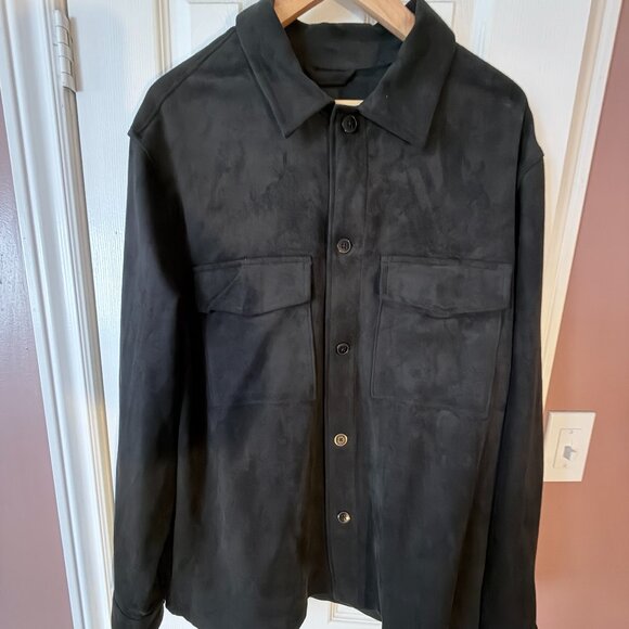 H&M Men's Black Sueded Button Down Shirt XL NWT - Picture 1 of 5